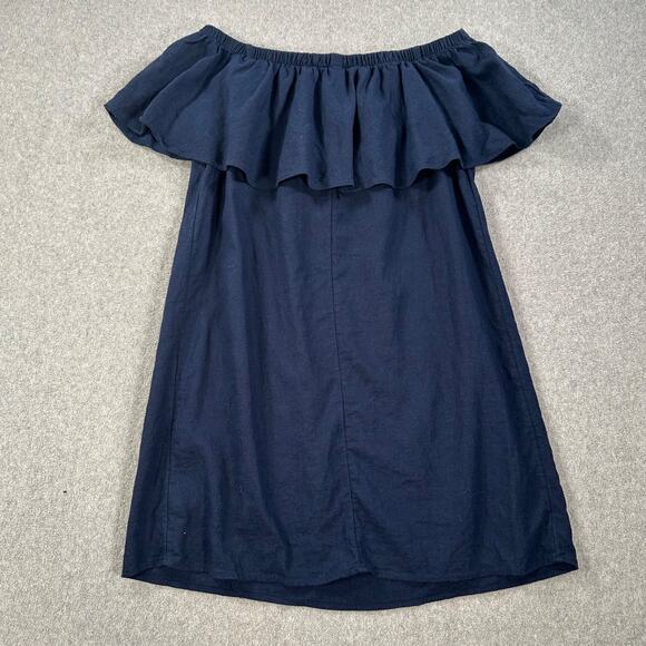 Old Navy Off Shoulder Ruffle Dress Women's Small Navy Blue Linen Blend - Picture 8 of 8